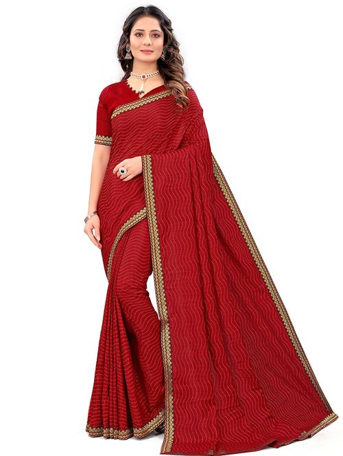 red solid saree with blouse - 19118382 - Very Small Image - 1