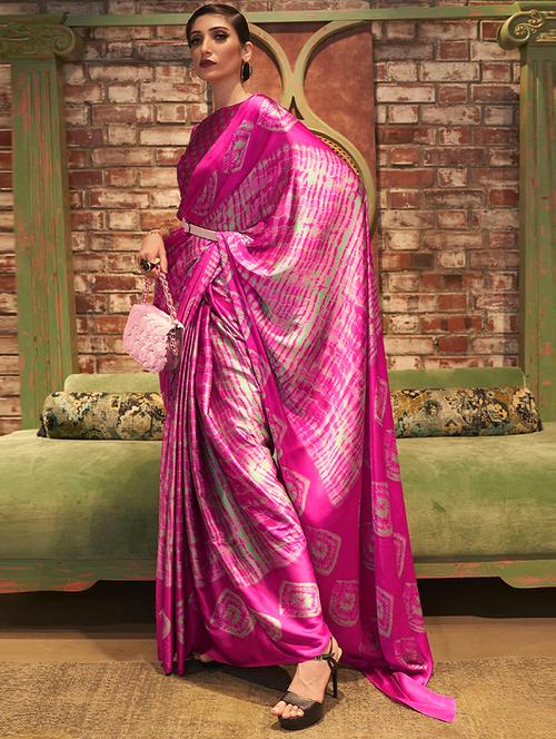 women's printed pink colored saree - 19118538 - Very Small Image - 1