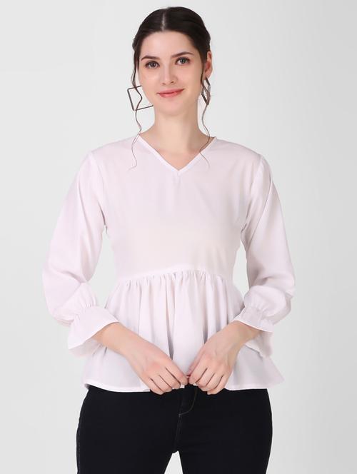 women's peplum v neck top - 19120228 - Very Small Image - 1