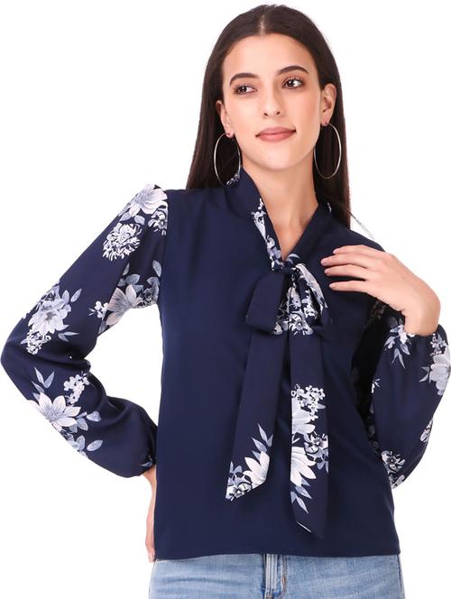 women's straight tie-up neck top - 19120278 - Very Small Image - 1