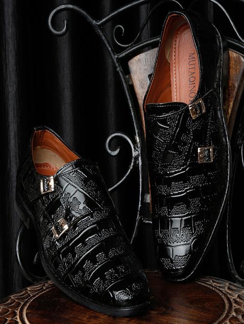 black patent leather slip on monk straps - 19121609 - Very Small Image - 1