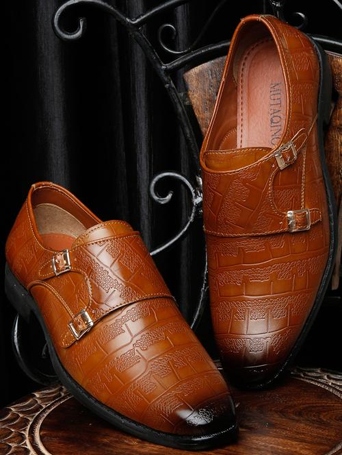 tan patent leather slip on monk straps - 19121611 - Very Small Image - 1