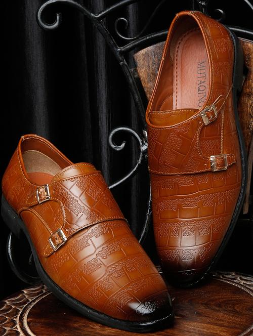 tan patent leather slip on monk straps - 19121614 - Very Small Image - 1