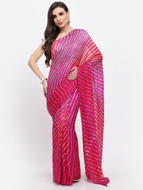 pink leheriya printed saree with blouse - 19122074 - Very Small Image - 1