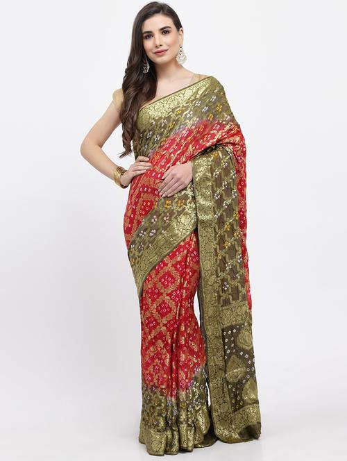 red bandhani saree with blouse - 19122100 - Very Small Image - 1