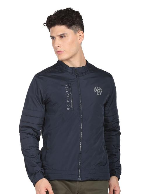 blue solid casual jacket - 19123066 - Very Small Image - 1