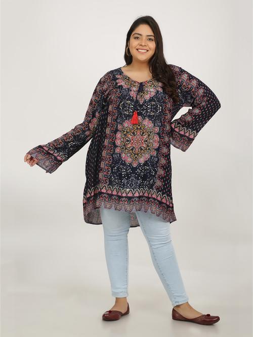 blue printed long sleeve tunic - 19126127 - Very Small Image - 1