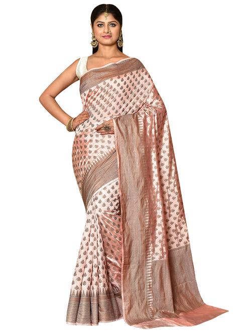 peach dupion banarasi saree with blouse - 19126195 - Very Small Image - 1