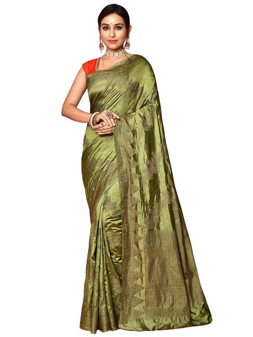 mehandi dupion banarasi saree with blouse - 19126203 - Very Small Image - 1