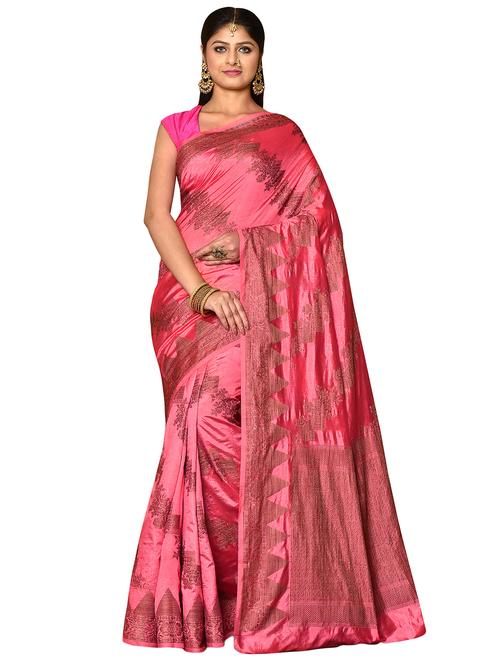 Pink Self Design Woven Saree With Blouse - 19126207 - Very Small Image - 1