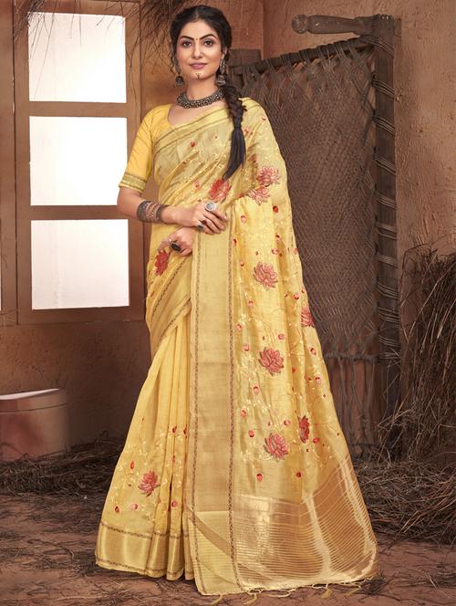 women's embroidered saree with blouse - 19126405 - Very Small Image - 1