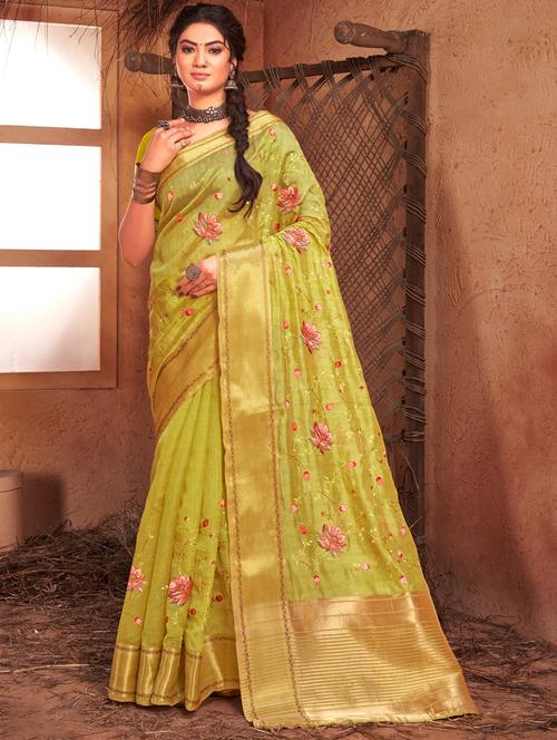 women's embroidered saree with blouse - 19126410 - Very Small Image - 1