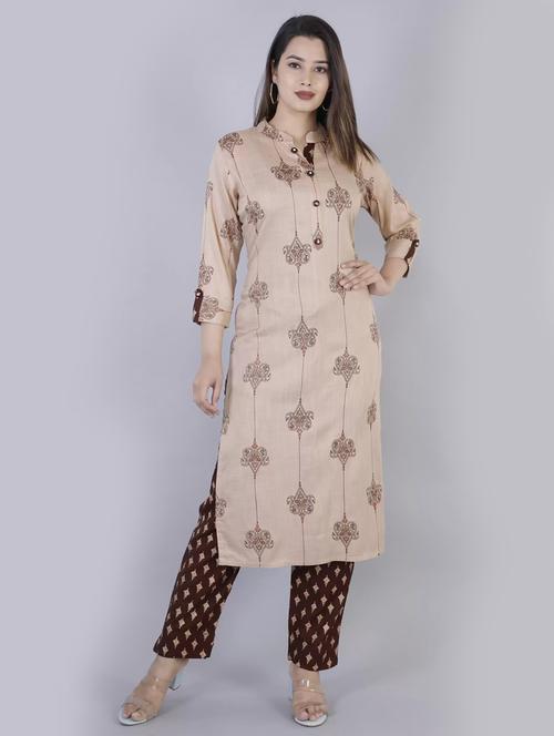 beige rayon kurta pant  set - 19126657 - Very Small Image - 1
