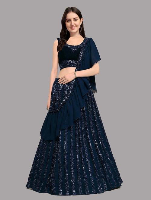 blue sequin detailed flared lehenga - 19126814 - Very Small Image - 1