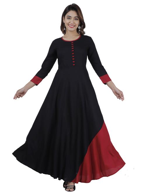 black solid anarkali kurta - 19128136 - Very Small Image - 1