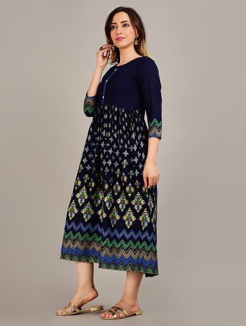 blue foil print anarkali kurta - 19128154 - Very Small Image - 1