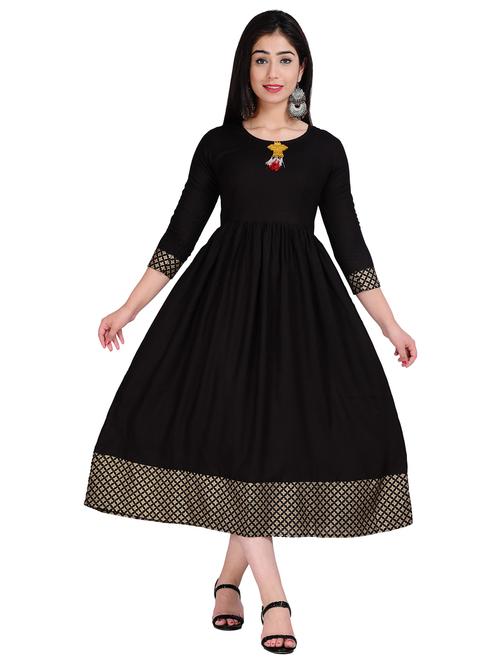 brown solid flared kurta - 19128182 - Very Small Image - 1