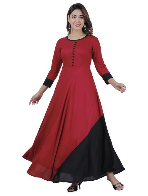 maroon solid anarkali kurta - 19128188 - Very Small Image - 1