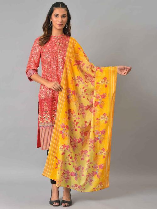 yellow floral print dupatta - 19128762 - Very Small Image - 1