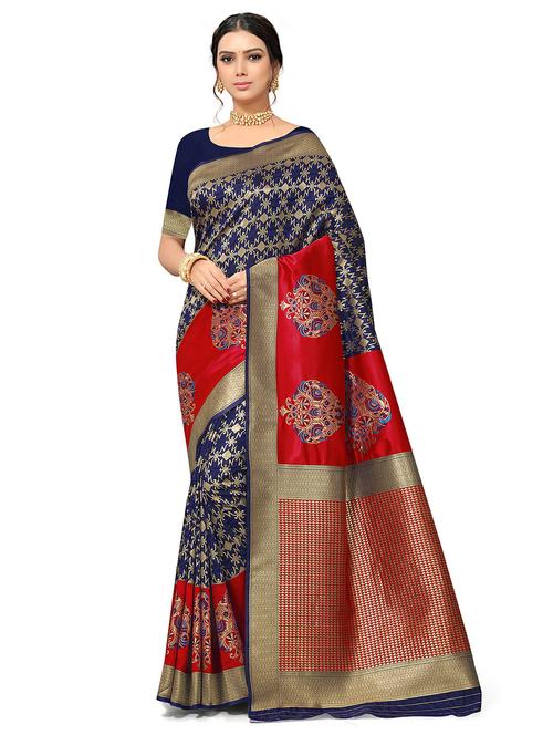 self design zari work woven saree with blouse - 19129133 - Very Small Image - 1