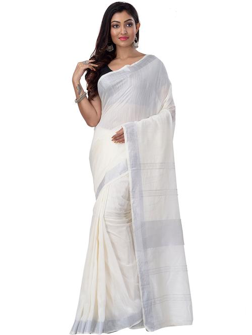 women's self design white colored saree with blouse - 19130126 - Very Small Image - 1