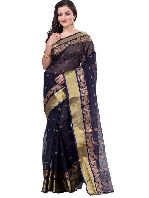 women's polka dots navy blue colored saree - 19130296 - Very Small Image - 1