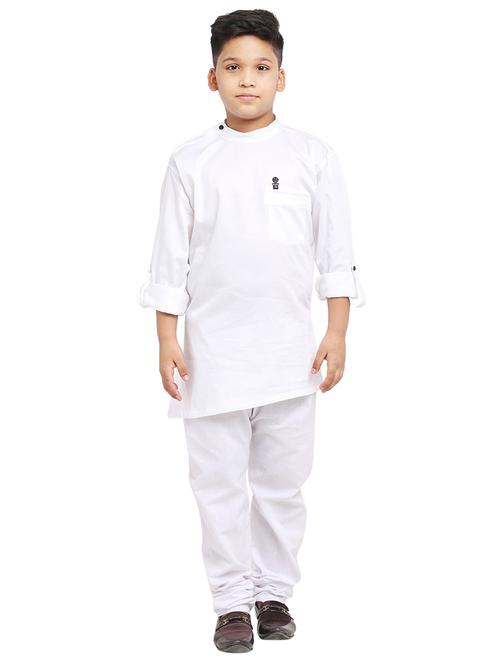 boys white solid kurta pajama set - 19130308 - Very Small Image - 1