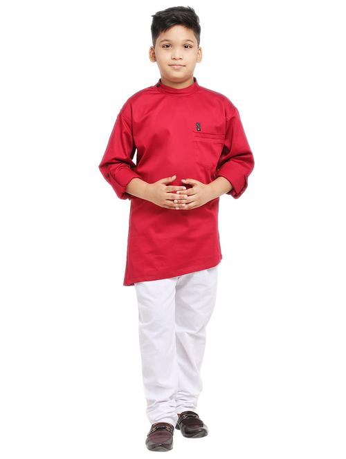 boys red solid kurta pajama set - 19130309 - Very Small Image - 1