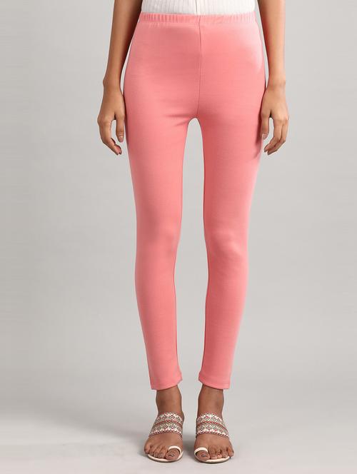 pink solid full length leggings - 19130679 - Very Small Image - 1