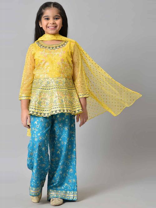 yellow polyester kurta palazzo suit set - 19130989 - Very Small Image - 1