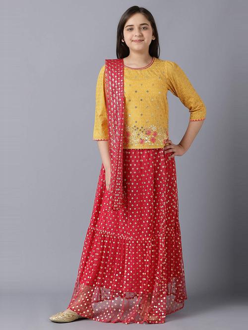 yellow polyester kurta skirt top set - 19131034 - Very Small Image - 1