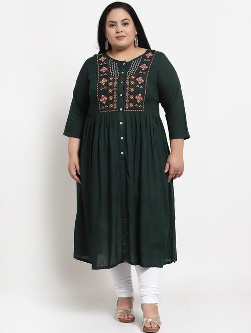 green embroidered a-line kurta - 19132325 - Very Small Image - 1