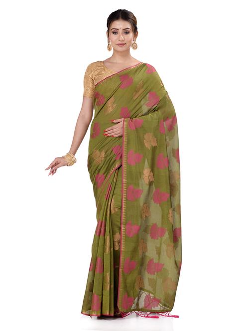 women's self design green colored saree with blouse - 19137764 - Very Small Image - 1