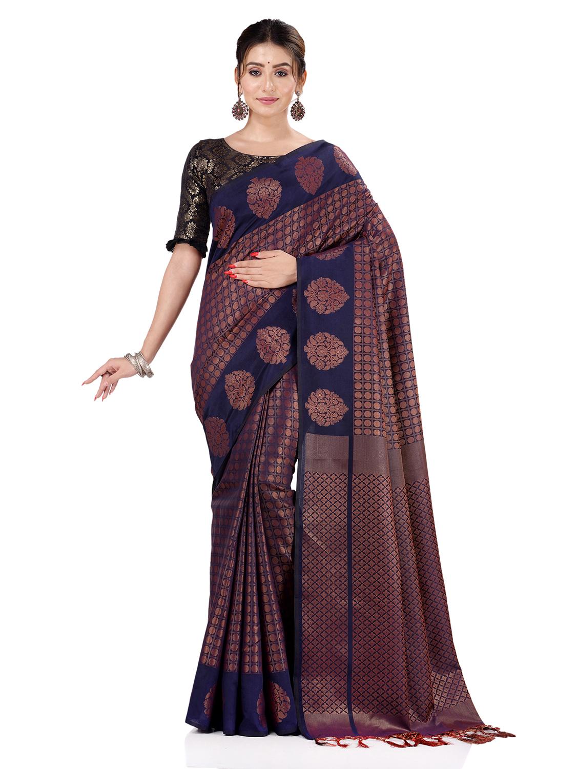 women's self design navy blue colored saree - 19137778 - Zoom Image - 3