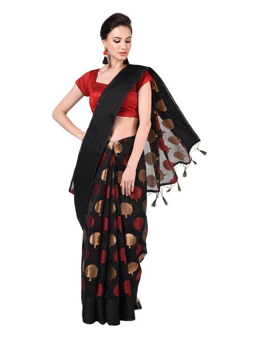 women's self design black colored saree with blouse - 19138164 - Very Small Image - 1