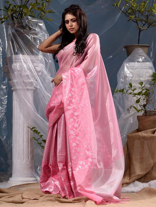 women's self design pink colored saree with blouse - 19139119 - Very Small Image - 1