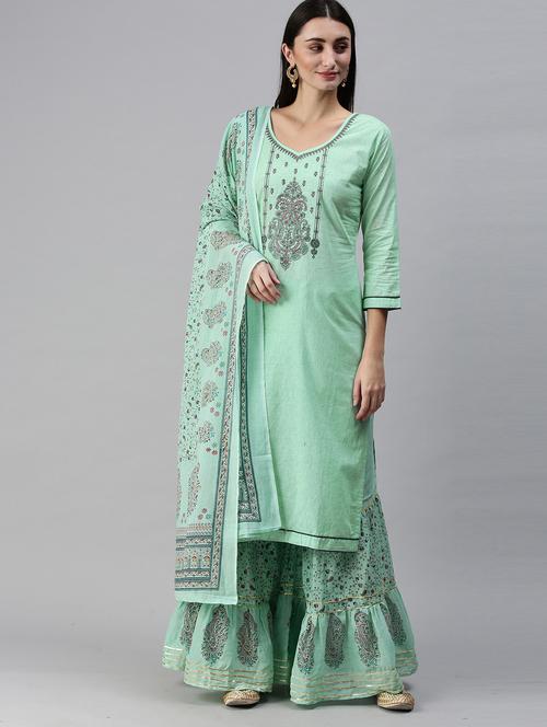 green kurta sharara set with dupatta - 19141252 - Very Small Image - 1