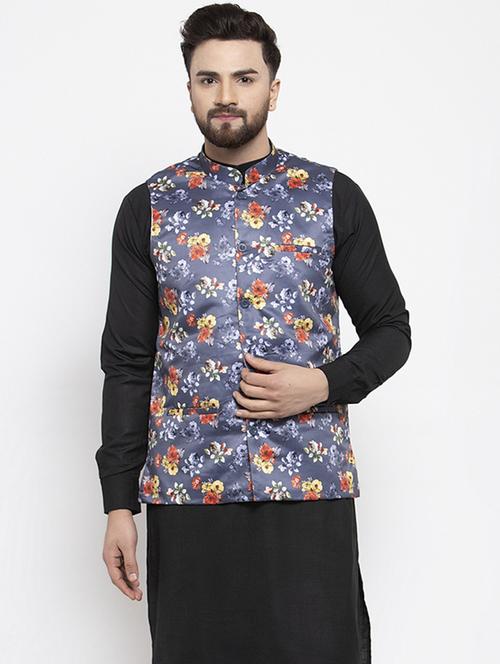 mandarin neck printed nehru jacket - 19142909 - Very Small Image - 1