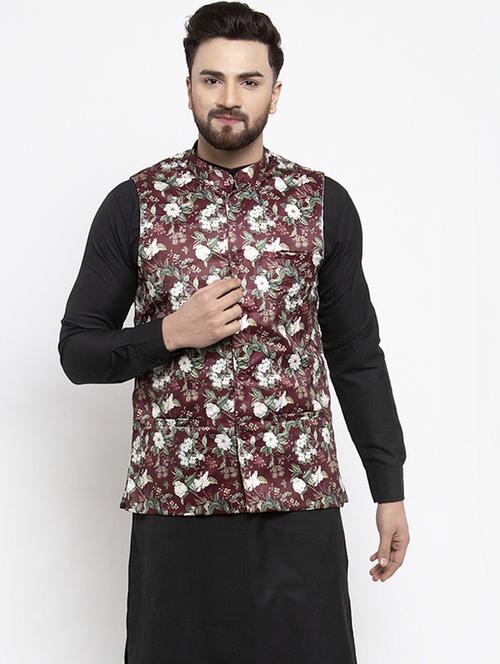 mandarin neck printed nehru jacket - 19142911 - Very Small Image - 1
