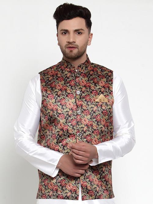 mandarin neck printed nehru jacket - 19142947 - Very Small Image - 1