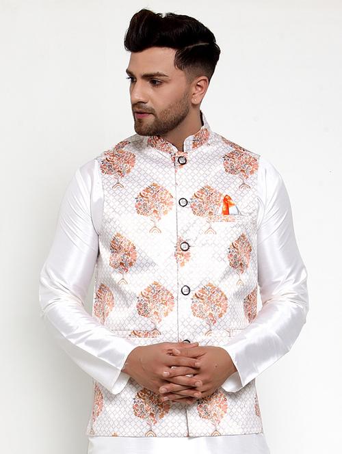 mandarin neck printed nehru jacket - 19142954 - Very Small Image - 1