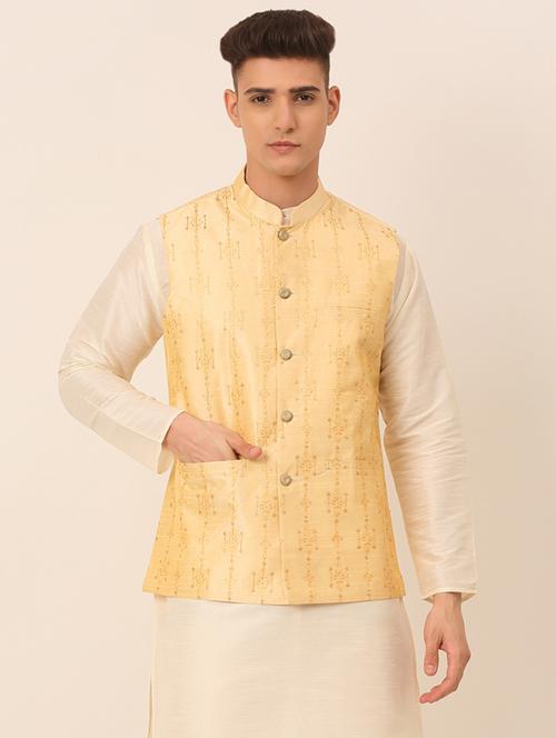 mandarin neck self design nehru jacket - 19143064 - Very Small Image - 1