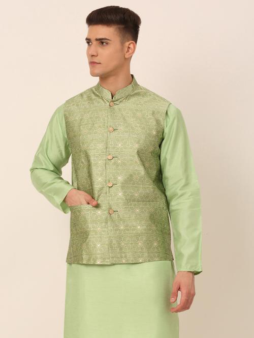 mandarin neck self design nehru jacket - 19143068 - Very Small Image - 1