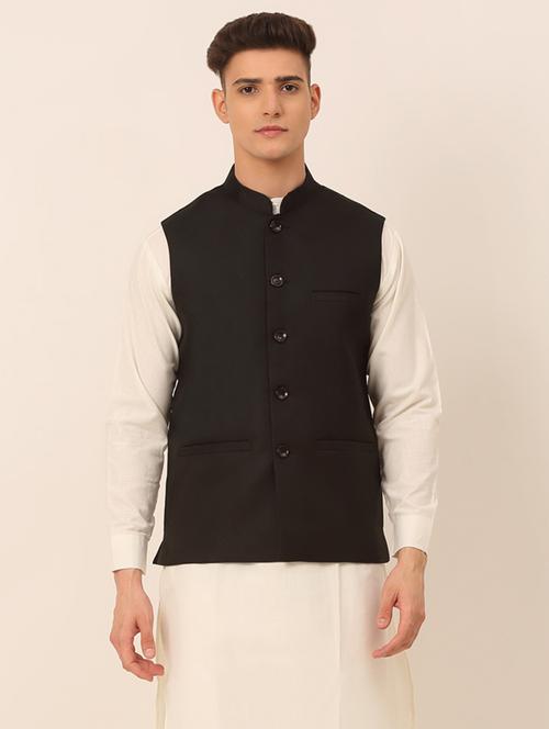 mandarin neck solid nehru jacket - 19143069 - Very Small Image - 1