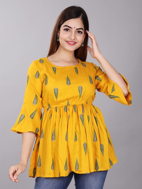 round neck printed peplum top - 19145725 - Very Small Image - 1