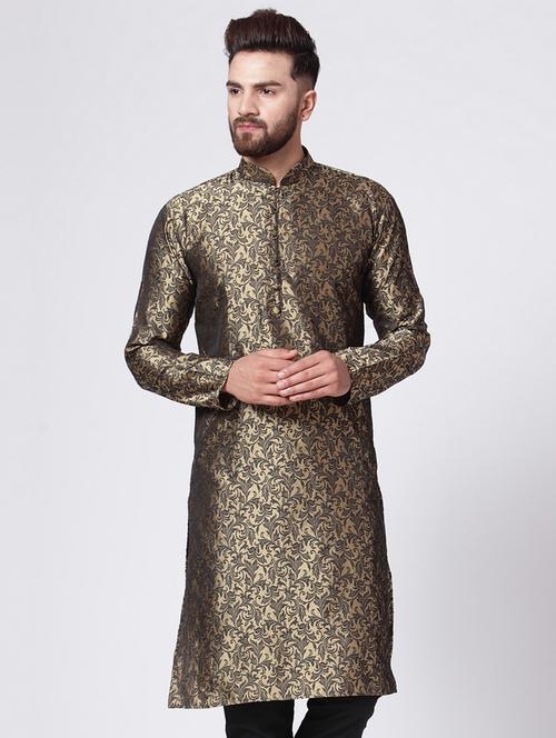 gold mandarin collar kurta - 19147554 - Very Small Image - 1