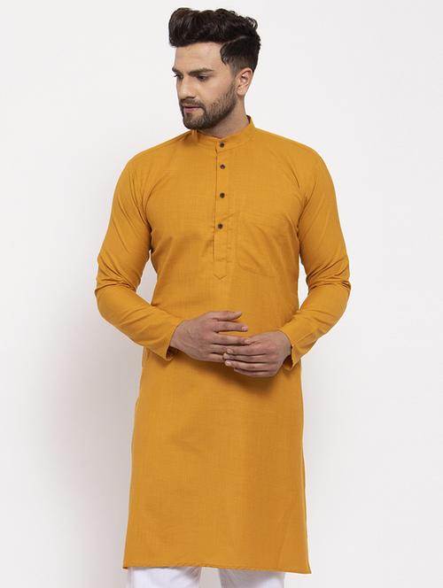 yellow mandarin collar kurta - 19147572 - Very Small Image - 1