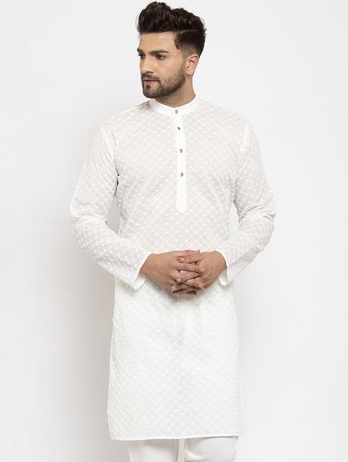 white mandarin collar kurta - 19147584 - Very Small Image - 1