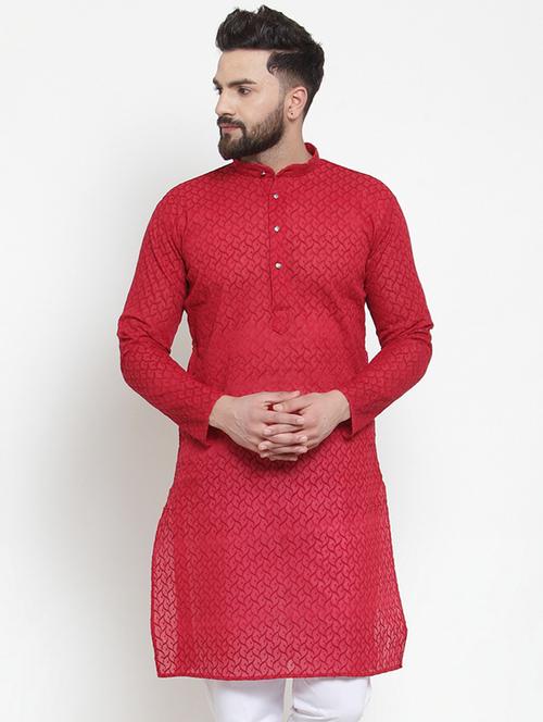 red mandarin collar kurta - 19147586 - Very Small Image - 1