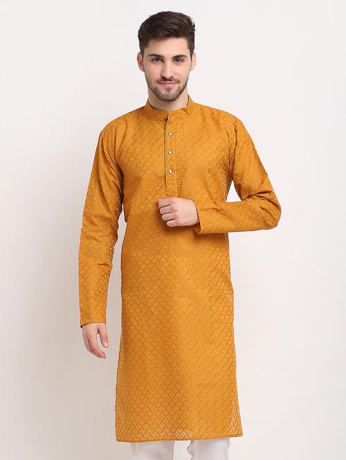 yellow mandarin collar kurta - 19147587 - Very Small Image - 1